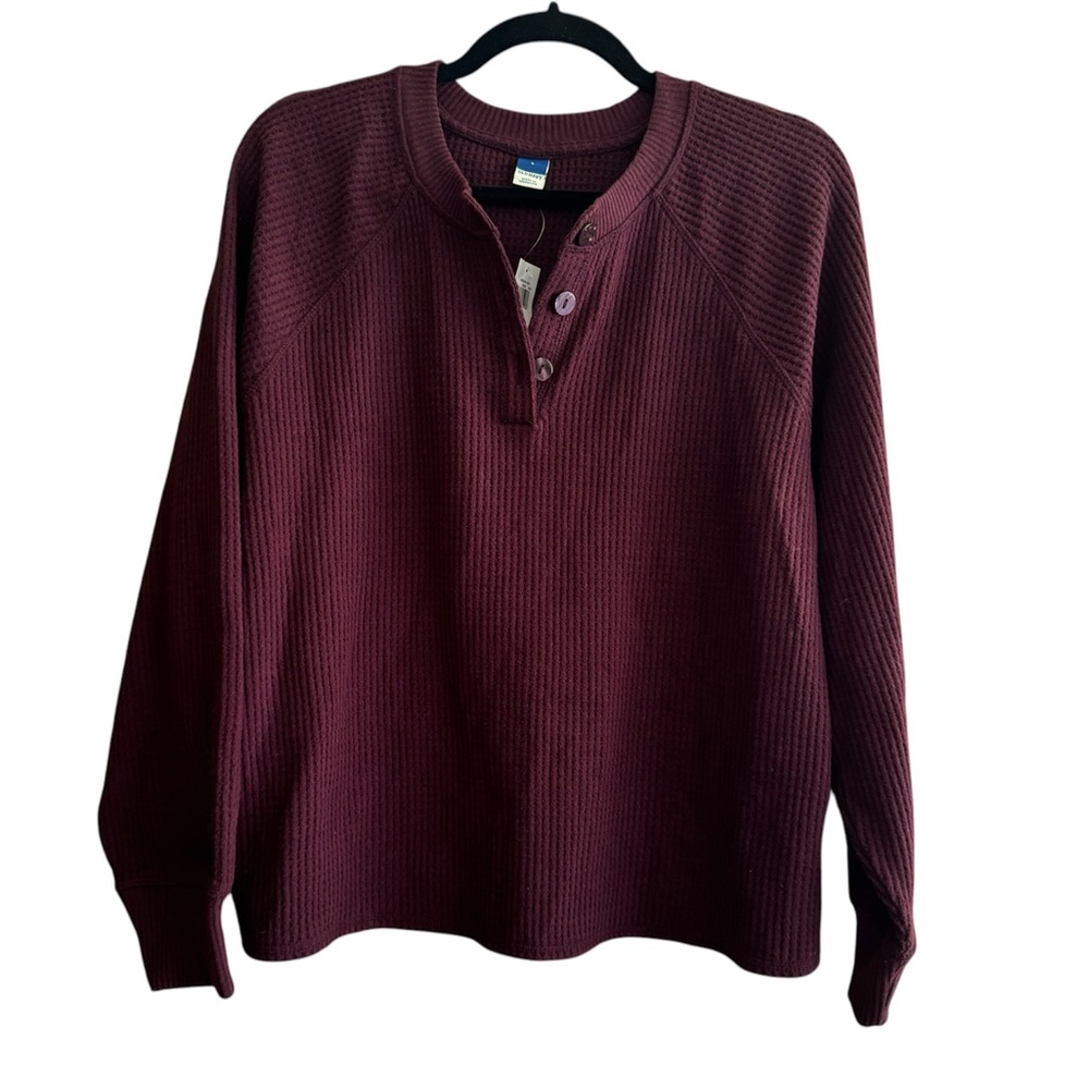 💜4/$40 Burgundy Waffle Knit Henley Sweater